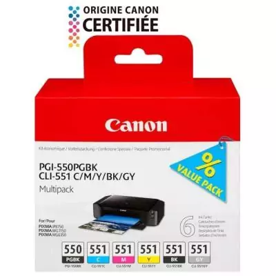 Pack 5 cartouches encre CANON PGI-550 / CLI-551 Couleurs 
