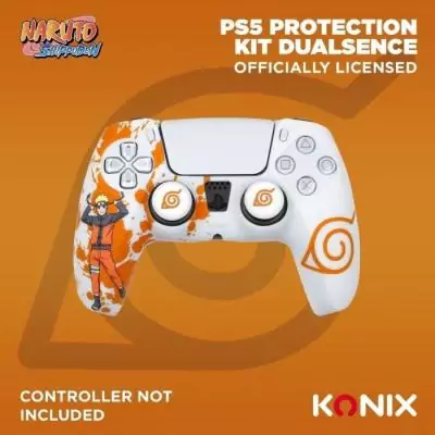 Coque de Protection - KONIX - Pour manette DualSense PS5 - Silicone - Appuie-Pouces - Motif Konoha et Naruto - Blanc