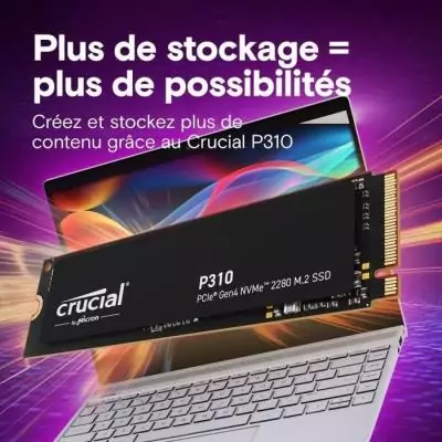 CRUCIAL - P310 - SSD interne -&nbsp;4&nbsp;To -&nbsp;PCIe&nbsp;Gen4 NVMe&nbsp;M.2 - Vitesse lecture Jusqu'a 7100 Mo/s - CT4000P310SSD8