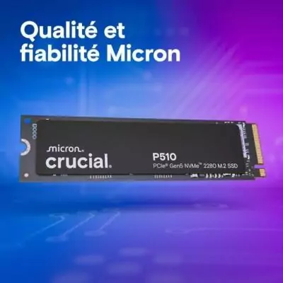 CRUCIAL - P510 - SSD interne - 2&nbsp;To -&nbsp;PCIe&nbsp;Gen4 NVMe&nbsp;M.2 - Vitesse lecture jusqu'a 11000 Mo/s - CT2000P510SSD8