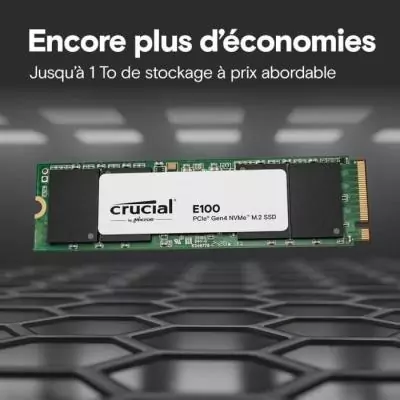 CRUCIAL - Disque SSD - E100 PCIe 4.0 Gen4 2280 NVMe M.2 SSD - 2 To