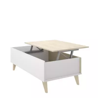 Ensemble salon NESS : Meuble TV + Table basse relevable - Chene clair et blanc Ensemble salon NESS : Meuble TV + Table basse relevable - Chene clair et blanc