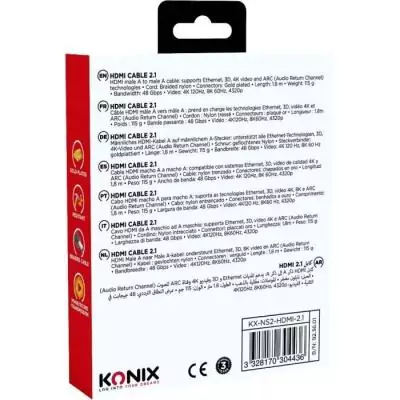 Câble HDMI 2.1 - KONIX - Nintendo Switch 2 - Compatibilité 4K et 8K - Nylon tressé - Longueur 1,8 m - Noir
