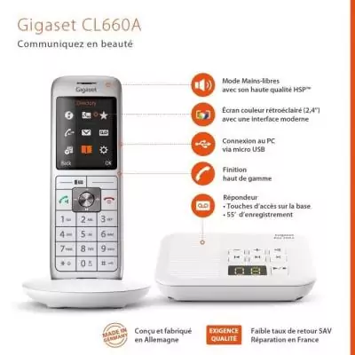 GIGASET Téléphone Fixe CL 660 A Blanc