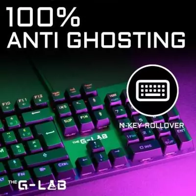 Clavier Gamer - The G-Lab - KEYZ CARBON E - Mécanique (Switch Bleu) - Rainbow - Low Profile - Repose Poignet - Filaire - Noir Clavier Gamer - The G-Lab - KEYZ CARBON E - Mécanique (Switch Bleu) - Rainbow - Low Profile - Repose Poignet - Filaire - Noir