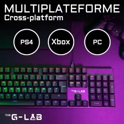 Clavier Gamer - The G-Lab - KEYZ CARBON E - Mécanique (Switch Bleu) - Rainbow - Low Profile - Repose Poignet - Filaire - Noir Clavier Gamer - The G-Lab - KEYZ CARBON E - Mécanique (Switch Bleu) - Rainbow - Low Profile - Repose Poignet - Filaire - Noir