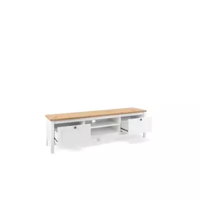 Meuble TV 2 tiroirs - Décor chene artisan et blanc - L 160 x P 45 x H Meuble TV 2 tiroirs - Décor chene artisan et blanc - L 160 x P 45 x H