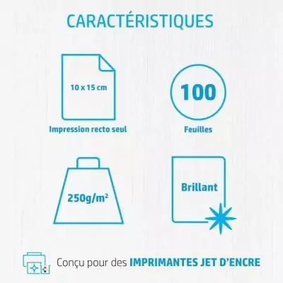 Papier photo brillant HP Advanced - Pack de 100 feuilles 10 x 15 cm - Q8692A Imprimez des photos éclatantes avec ce papier HP de