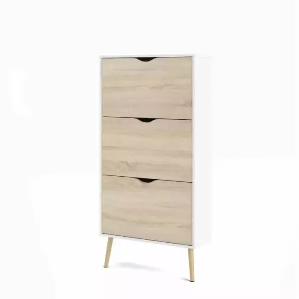 Meuble a chaussures - Blanc / Chene - 12 paires - Pietement évasé en bois massif - 70,2 x 23,9 x 138,9 cm