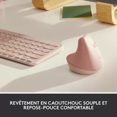Souris Logitech Sans Fil Ergonomique Verticale - Rose - Droitier