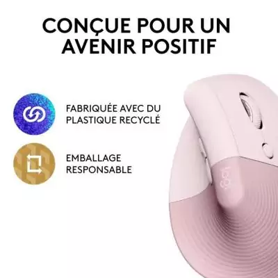 Souris Logitech Sans Fil Ergonomique Verticale - Rose - Droitier
