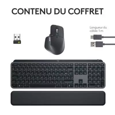 Ensemble Clavier Souris Logitech MX Keys S AZERTY Graphite Design élégant, sans fil, rétroéclairé - Performances optimales