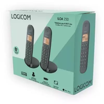 Téléphone fixe sans fil - LOGICOM - DECT ILOA 250 DUO - Noir - Sans répondeur Téléphone fixe sans fil - LOGICOM - DECT ILOA 250 DUO - Noir - Sans répondeur