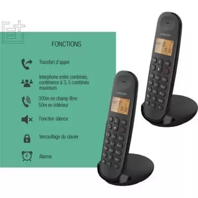 Téléphone fixe sans fil - LOGICOM - DECT ILOA 250 DUO - Noir - Sans répondeur Téléphone fixe sans fil - LOGICOM - DECT ILOA 250 DUO - Noir - Sans répondeur