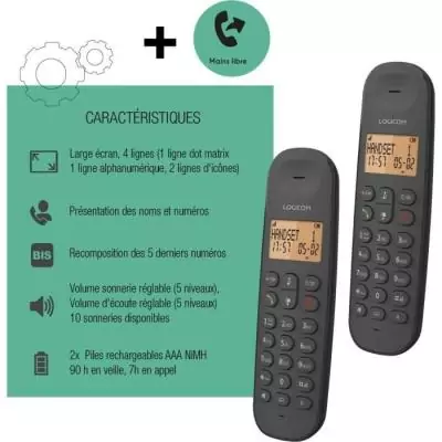 Téléphone fixe sans fil - LOGICOM - DECT ILOA 250 DUO - Noir - Sans répondeur Téléphone fixe sans fil - LOGICOM - DECT ILOA 250 DUO - Noir - Sans répondeur