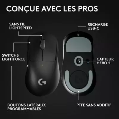 Souris gamer ultra-légère Logitech G Pro X Superlight 2 DEX - Noir Ultra-précision sans fil pour les gamers exigeants! Découvrez