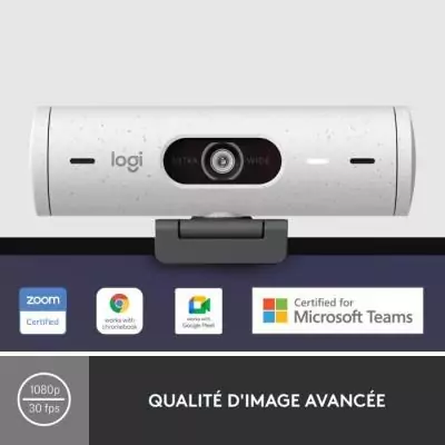 Webcam - Full HD 1080p - Logitech - Brio 500 - Microphone intégré - Blanc Webcam - Full HD 1080p - Logitech - Brio 500 - Microphone intégré - Blanc
