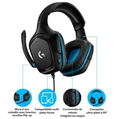 Casque gamer Logitech G432 - Son surround virtuel 7.1 - USB - Noir