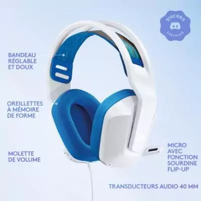 Casque gamer Logitech G335 Blanc - Filaire pour PS5, PS4, Xbox, Switch, PC