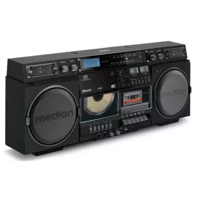 Radio CD Vintage Ghetto Blaster MEDION - DAB+ - Lecture CD/Cassette/USB/MP3 - 2x10W RMS - Noir