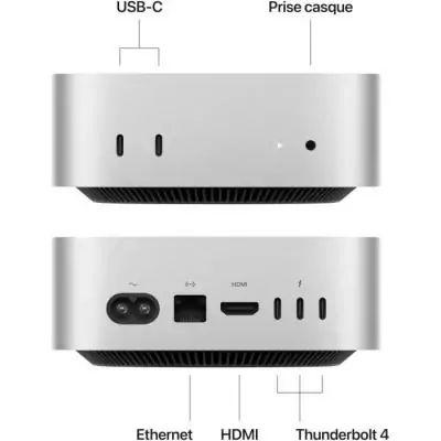 Apple - Mac mini (2024) Puce Apple M4 - RAM 16Go - Stockage 256Go SSD - CPU 10 coeurs GPU 10 coeurs - Argent