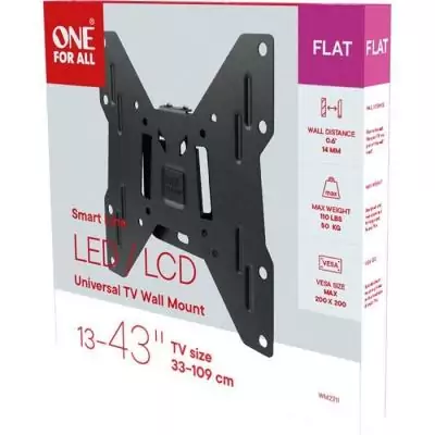 ONE FOR ALL WM2211 Support mural pour TV de 33 a 109cm (13-43) - Poids max. : 50kgs - Fixe - Garantie 10 ans ONE FOR ALL WM2211 Support mural pour TV de 33 a 109cm (13-43) - Poids max. : 50kgs - Fixe - Garantie 10 ans