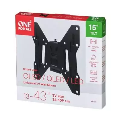 ONE FOR ALL WM2221 Support TV Smart 33-109 cm (13-43'') - Poids max. : 50kgs - Inclinable 15° - Garantie 10 ans ONE FOR ALL WM2221 Support TV Smart 33-109 cm (13-43'') - Poids max. : 50kgs - Inclinable 15° - Garantie 10 ans