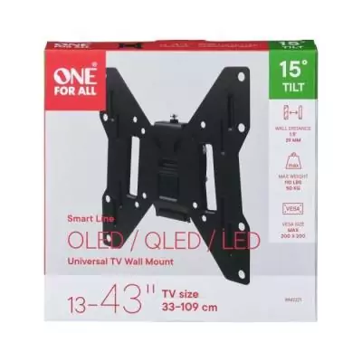 ONE FOR ALL WM2221 Support TV Smart 33-109 cm (13-43'') - Poids max. : 50kgs - Inclinable 15° - Garantie 10 ans ONE FOR ALL WM2221 Support TV Smart 33-109 cm (13-43'') - Poids max. : 50kgs - Inclinable 15° - Garantie 10 ans