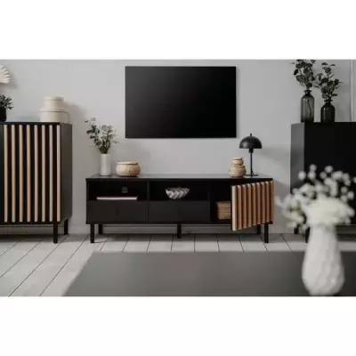 Meuble TV MONZA Noir/Chene Artisan - 138 x 49 x 40 cm Meuble TV MONZA Noir/Chene Artisan - 138 x 49 x 40 cm