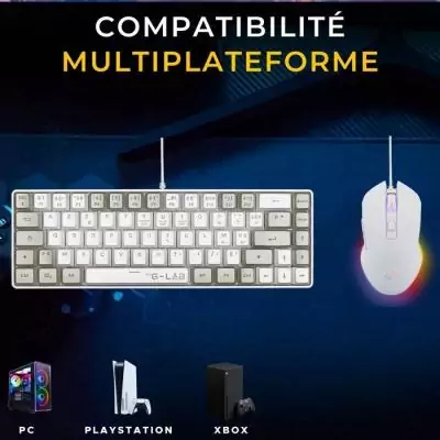 Pack 2 en 1 - THE G-LAB - Combo Hydrogen Blanc/Gris Combo Clavier AZERTY et Souris - Style Épuré Pack 2 en 1 - THE G-LAB - Combo Hydrogen Blanc/Gris Combo Clavier AZERTY et Souris - Style Épuré
