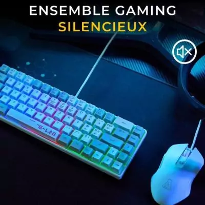 Pack 2 en 1 - THE G-LAB - Combo Hydrogen Blanc/Gris Combo Clavier AZERTY et Souris - Style Épuré Pack 2 en 1 - THE G-LAB - Combo Hydrogen Blanc/Gris Combo Clavier AZERTY et Souris - Style Épuré