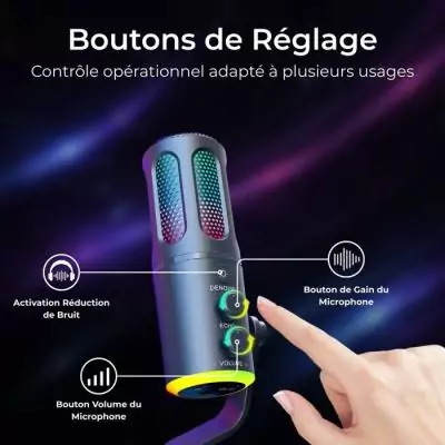 Microphone Gaming RGB Streaming - THE G-LAB - K-MIC-NEON - Compatible multiplateformes et logiciel - Qualité audio pro - Noir