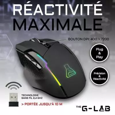 Souris Gaming Sans fil Ultra Réactive - The G-Lab KULT CEASIUM - Noir