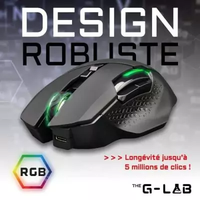 Souris Gaming Sans fil Ultra Réactive - The G-Lab KULT CEASIUM - Noir