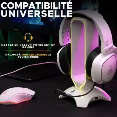 Support pour Casque/Micro-Casque RGB USB Blanc - Élégant et Pratique