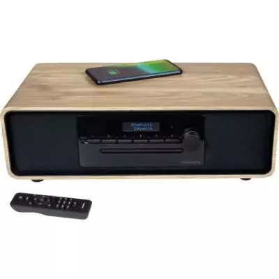 Micro-chaîne Bluetooth - THOMSON - Bois/Noir - Radio FM/DAB+/CD/MP3/USB/Induction, 60W, Affichage LCD, Télécommande, Alim. 23