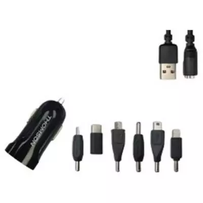 Kit chargeur de voiture Thomson 12/24V 2A avec 6 connecteurs:Compatible MINI USB–MICRO USB– NOKIA 6110 –NOKIA MINI-USB-C-