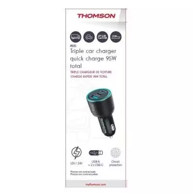 Chargeur voiture THOMSON avec 2x-USB-C PD 65W et PD 30W + USB-A QC 3.0 18W