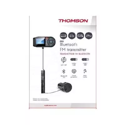 Transmetteur FM Bluetooth- THOMSON - 12/24V - Avec écran déporté - Câble spirale 1m - Avec fonction voltmetre et lecteur car Transmetteur FM Bluetooth- THOMSON - 12/24V - Avec écran déporté - Câble spirale 1m - Avec fonction voltmetre et lecteur car