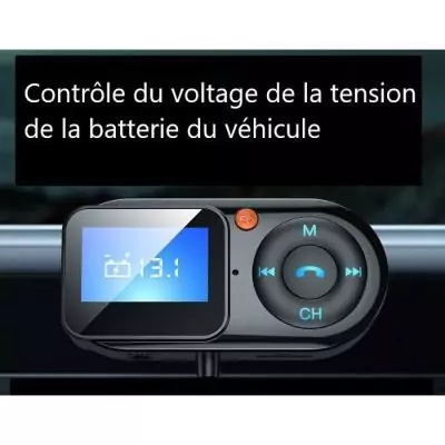 Transmetteur FM Bluetooth- THOMSON - 12/24V - Avec écran déporté - Câble spirale 1m - Avec fonction voltmetre et lecteur car Transmetteur FM Bluetooth- THOMSON - 12/24V - Avec écran déporté - Câble spirale 1m - Avec fonction voltmetre et lecteur car