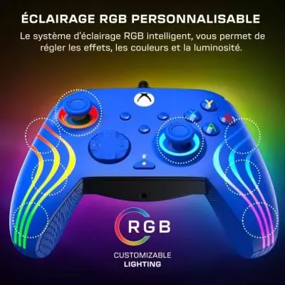 Manette de jeu Afterglow Wave RGB pour Xbox Series X|S, Xbox One et PC - Bleu - Filaire - TURTLE BEACH