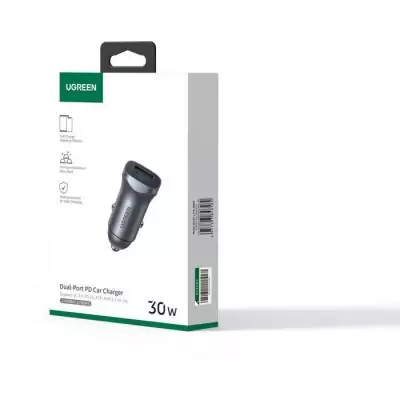 Chargeur voiture - UGREEN - 1 USB-C + 1 USB-A - 30W - Gris Chargeur voiture - UGREEN - 1 USB-C + 1 USB-A - 30W - Gris