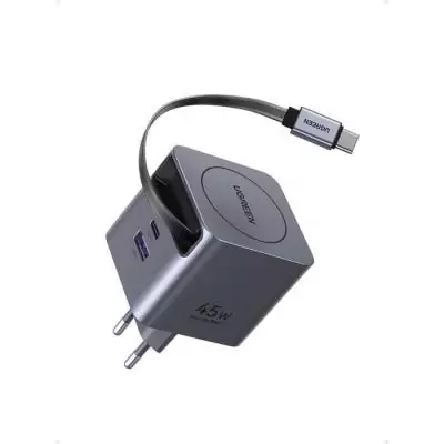 Chargeur secteur pratique et puissant - UGREEN - 65W - USB-A et USB-C - Rétractable