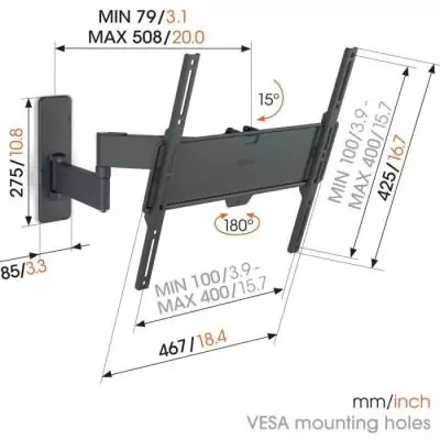Support mural pour TV - VOGEL'S - TVM 1443 Full-Motion+ Medium, 2 bras, 32-65