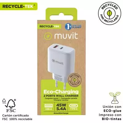 Chargeur mural Muvit for Change MCD356 Blanc 18 W 45 W Chargeur mural Muvit for Change MCD356 Blanc 18 W 45 W