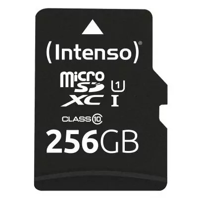 Carte Mémoire Micro SD Intenso 256 Go + Adaptateur - Capacité de Stockage Élevée