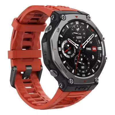 Amazfit T-Rex 3 Lava 3,81 cm (1.5") AMOLED 48.5 mm Numérique 480 x 480 pixels Écran tactile Noir, Acier inoxydable GPS