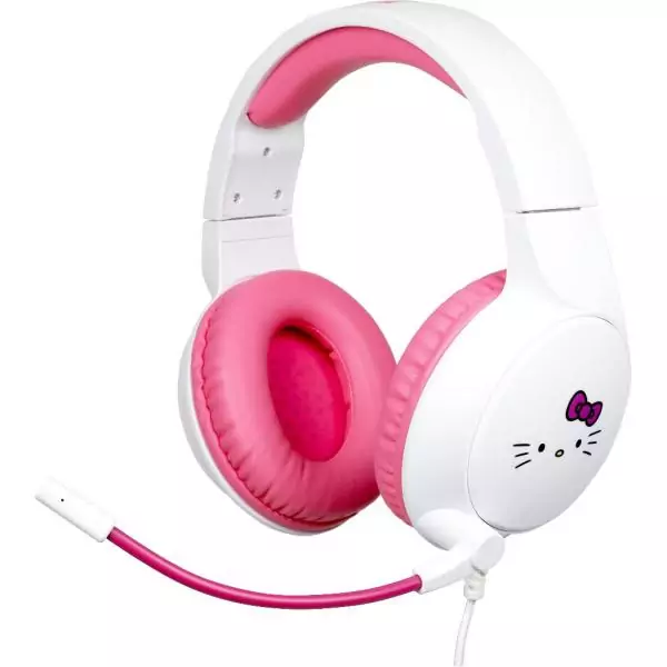 Casque gaming circum-aural - Filaire - Konix - PC, PS5, Switch 2 et Xbox - Hello Kitty - Microphone - Câble 1,5 m - Blanc et ro
