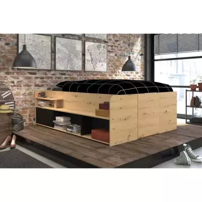 ODYSSEE Lit adulte - 140x200 cm - Avec coffre relevable - Décor chene ODYSSEE Lit adulte - 140x200 cm - Avec coffre relevable - Décor chene