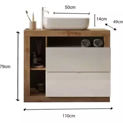 Ensemble Meuble salle de bain HAMBOURG L110 - Vasque + 2 Tiroirs + 3 n Ensemble Meuble salle de bain HAMBOURG L110 - Vasque + 2 Tiroirs + 3 n